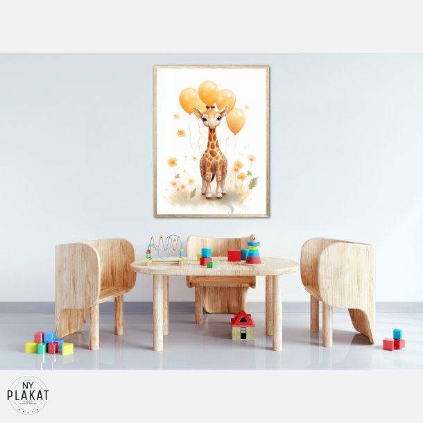Giraf Med Orange Balloner - Giraf Plakat 27