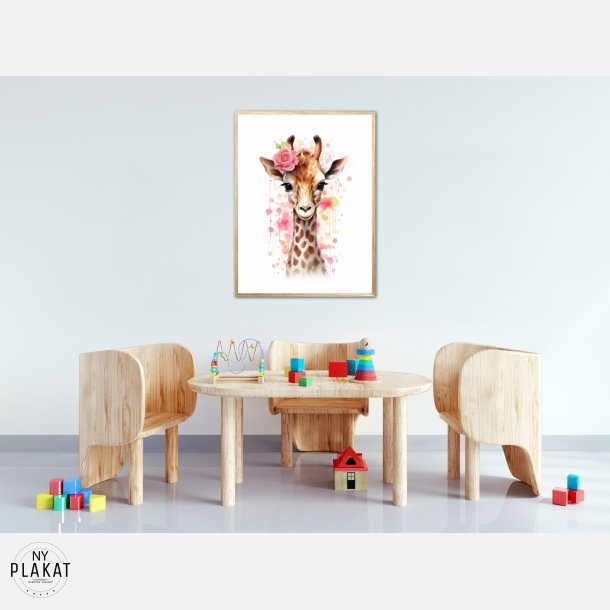 Giraffens Blomsterdrmme - Giraf Plakat 28