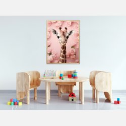 Giraffens Pink Blomstermagi - Giraf Plakat 29
