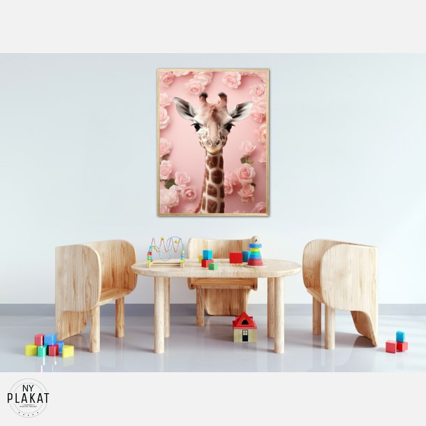 Giraffens Pink Blomstermagi - Giraf Plakat 29
