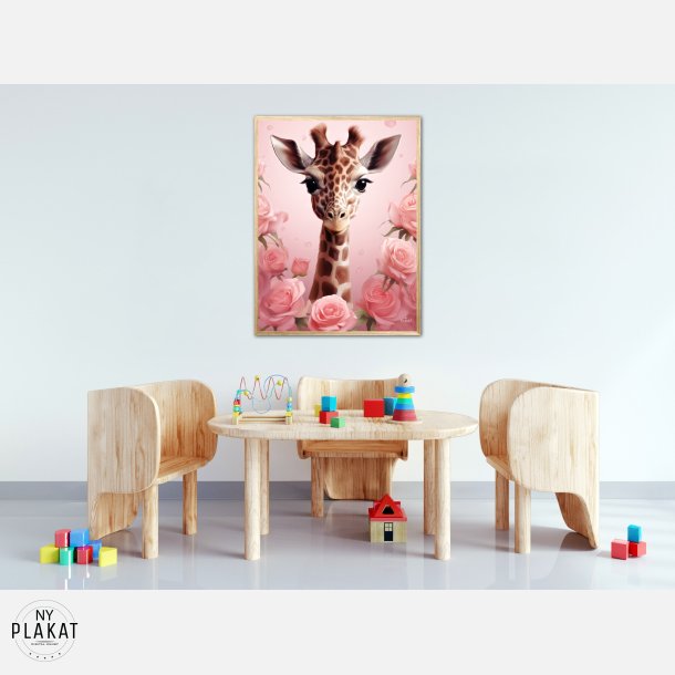 Giraffens Pink Rose Oase - Giraf Plakat 30