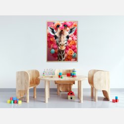 Giraffens Farverige Blomsterrejse - Giraf Plakat 23