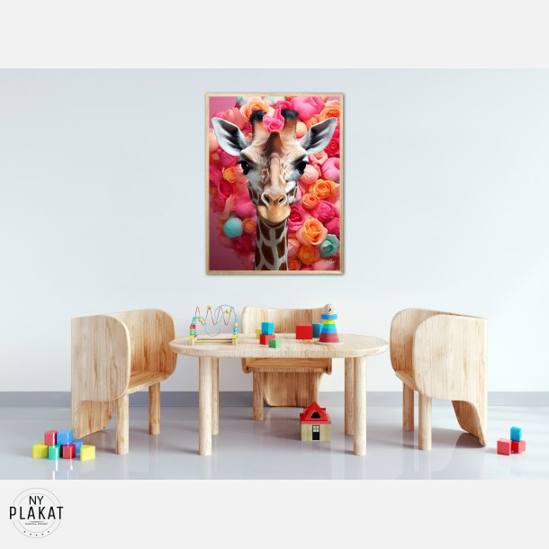 Giraffens Farverige Blomsterrejse - Giraf Plakat 23