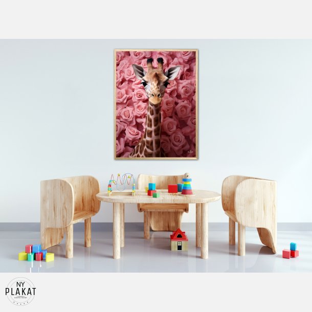 Giraffens Rosehav i Pink - Giraf Plakat 26