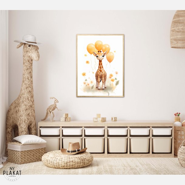 Giraf Med Orange Balloner - Giraf Plakat 27