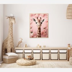 Giraffens Pink Blomstermagi - Giraf Plakat 29
