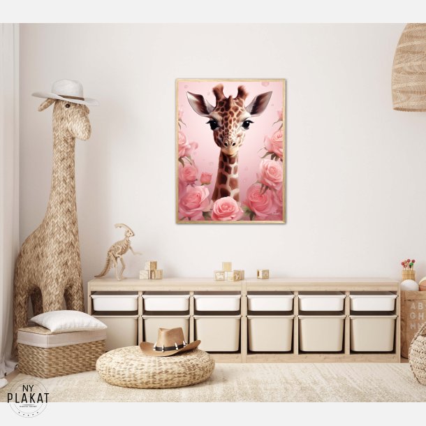 Giraffens Pink Rose Oase - Giraf Plakat 30