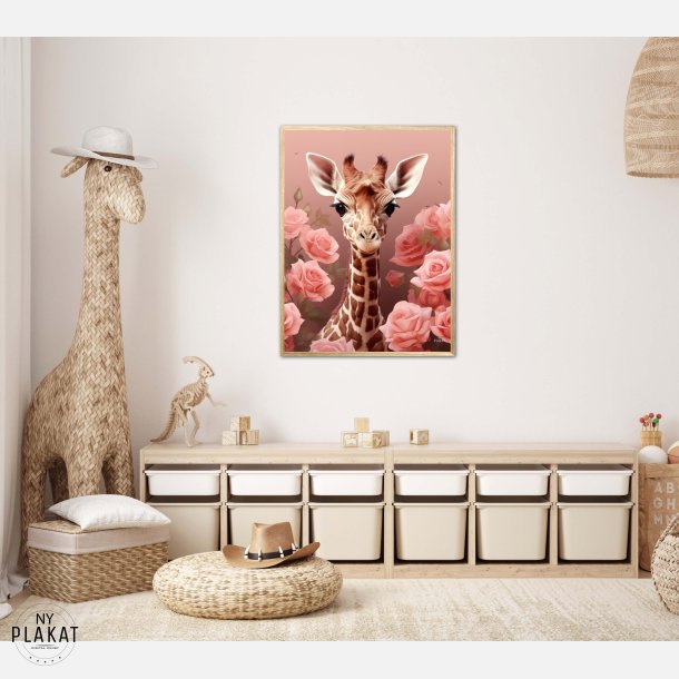 Pink Roser i Giraffens Verden - Giraf Plakat 31