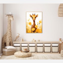 Giraffens Gule Blomsterhave - Giraf Plakat 13