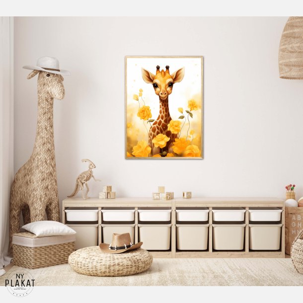 Giraffens Gule Blomsterhave - Giraf Plakat 13