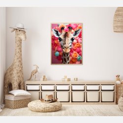 Giraffens Farverige Blomsterrejse - Giraf Plakat 23