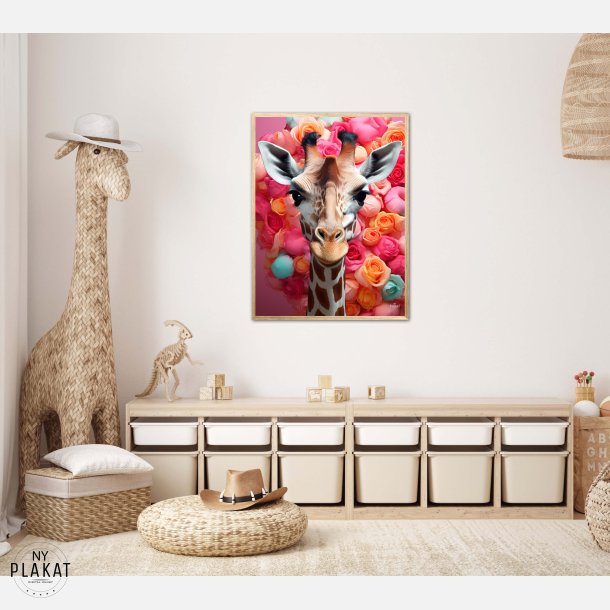 Giraffens Farverige Blomsterrejse - Giraf Plakat 23