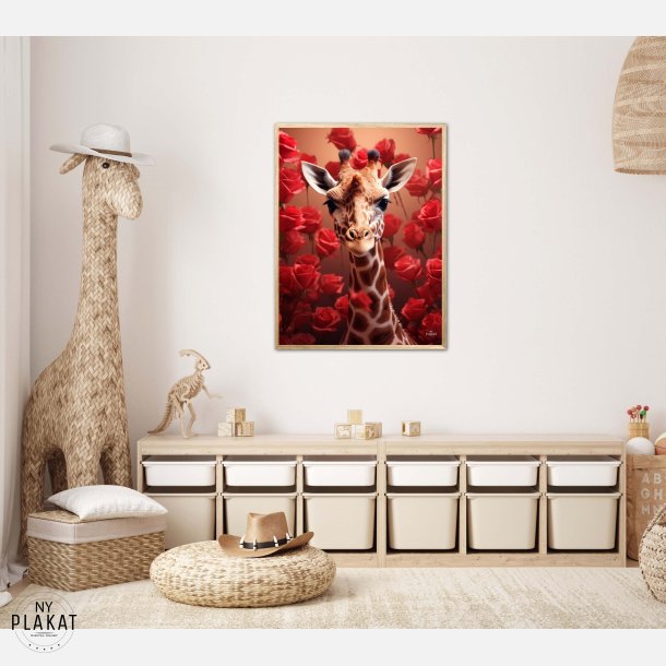 Giraffens Rde Roseblomstring - Giraf Plakat 15