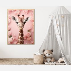 Giraffens Pink Blomstermagi - Giraf Plakat 29