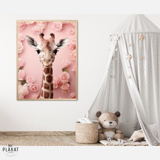 Giraffens Pink Blomstermagi - Giraf Plakat 29