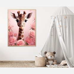 Giraffens Pink Rose Oase - Giraf Plakat 30