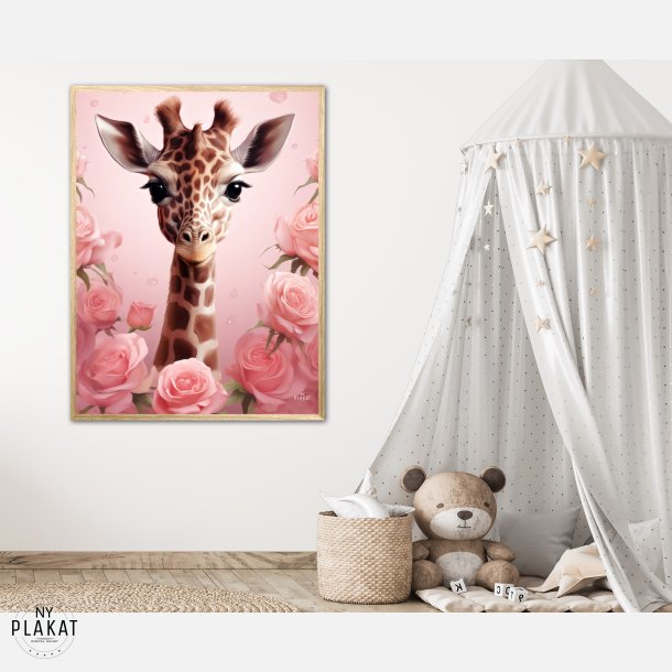 Giraffens Pink Rose Oase - Giraf Plakat 30