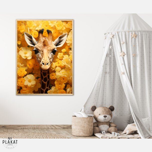 Giraffens Gule Blomsterparadis - Giraf Plakat 12