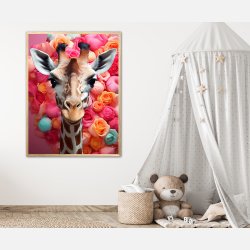 Giraffens Farverige Blomsterrejse - Giraf Plakat 23