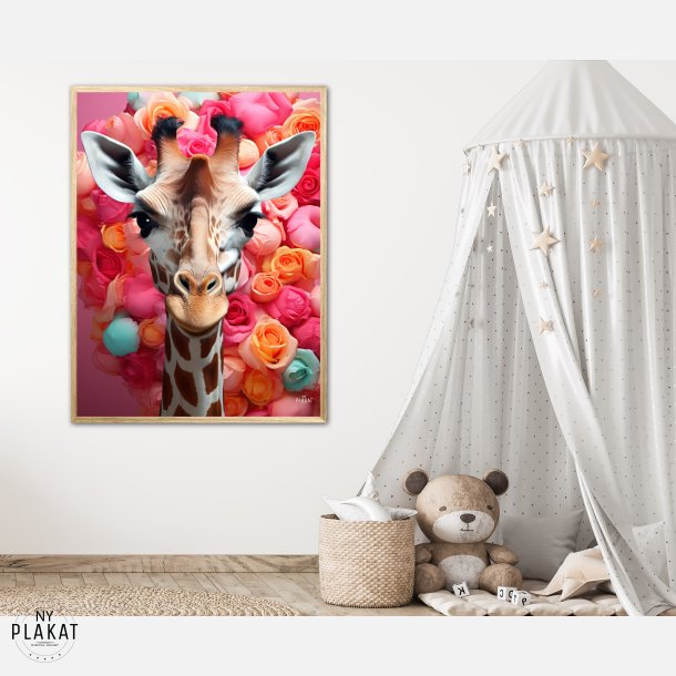 Giraffens Farverige Blomsterrejse - Giraf Plakat 23