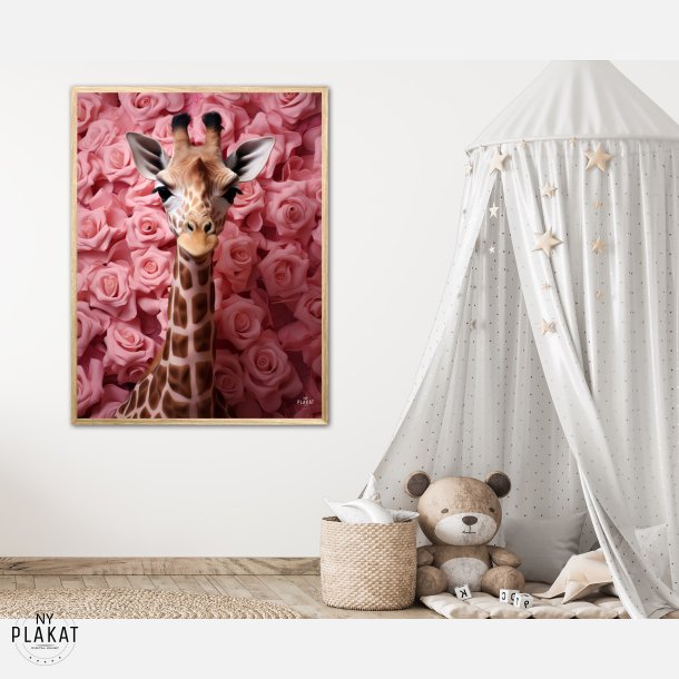 Giraffens Rosehav i Pink - Giraf Plakat 26