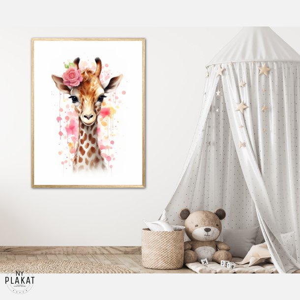 Giraffens Blomsterdrmme - Giraf Plakat 28