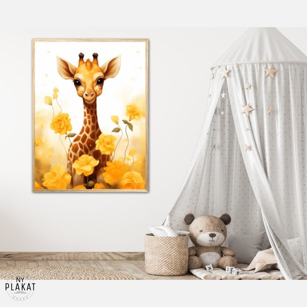 Giraffens Gule Blomsterhave - Giraf Plakat 13