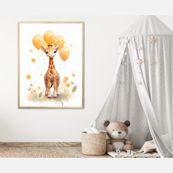 Giraf Med Orange Balloner - Giraf Plakat 27