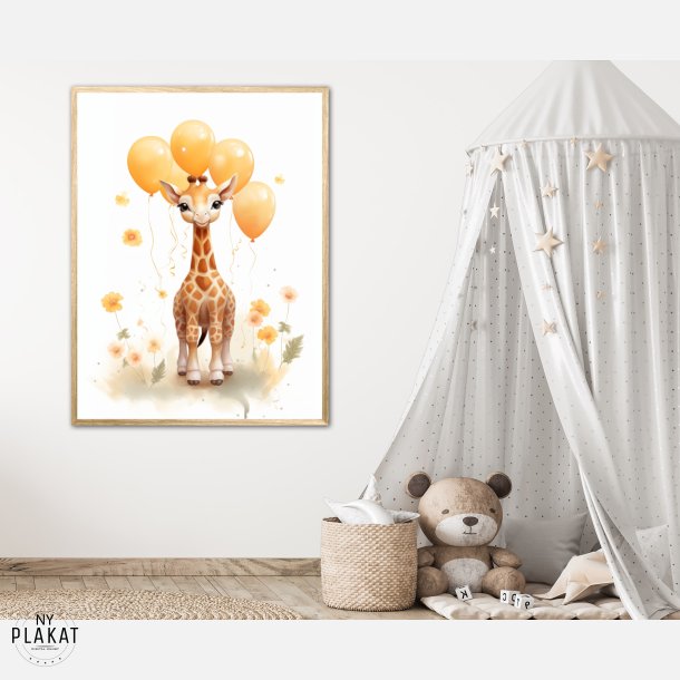 Giraf Med Orange Balloner - Giraf Plakat 27
