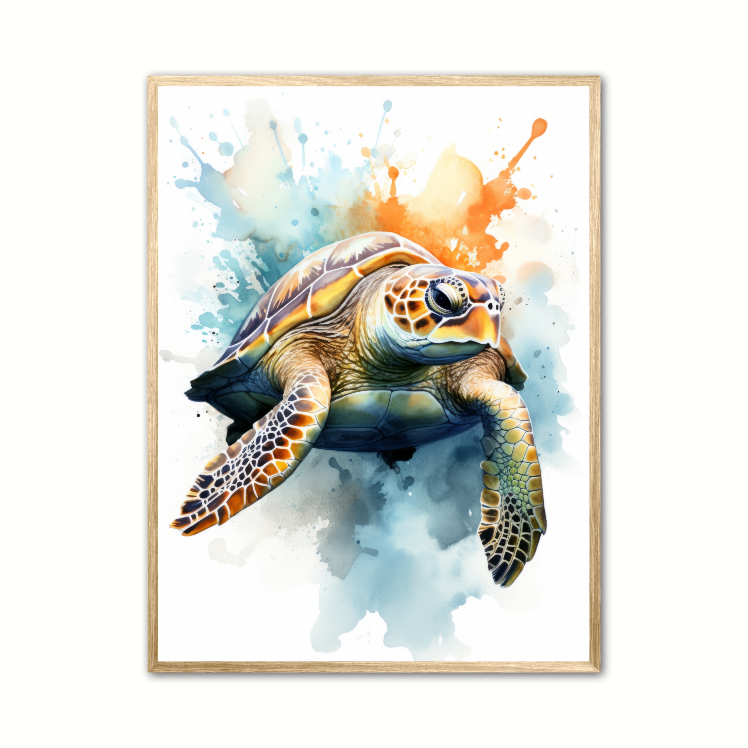 Plakat med Skildpadde Plakat 7 - Vandfarve Effekt 21 x 29,7 cm (A4)