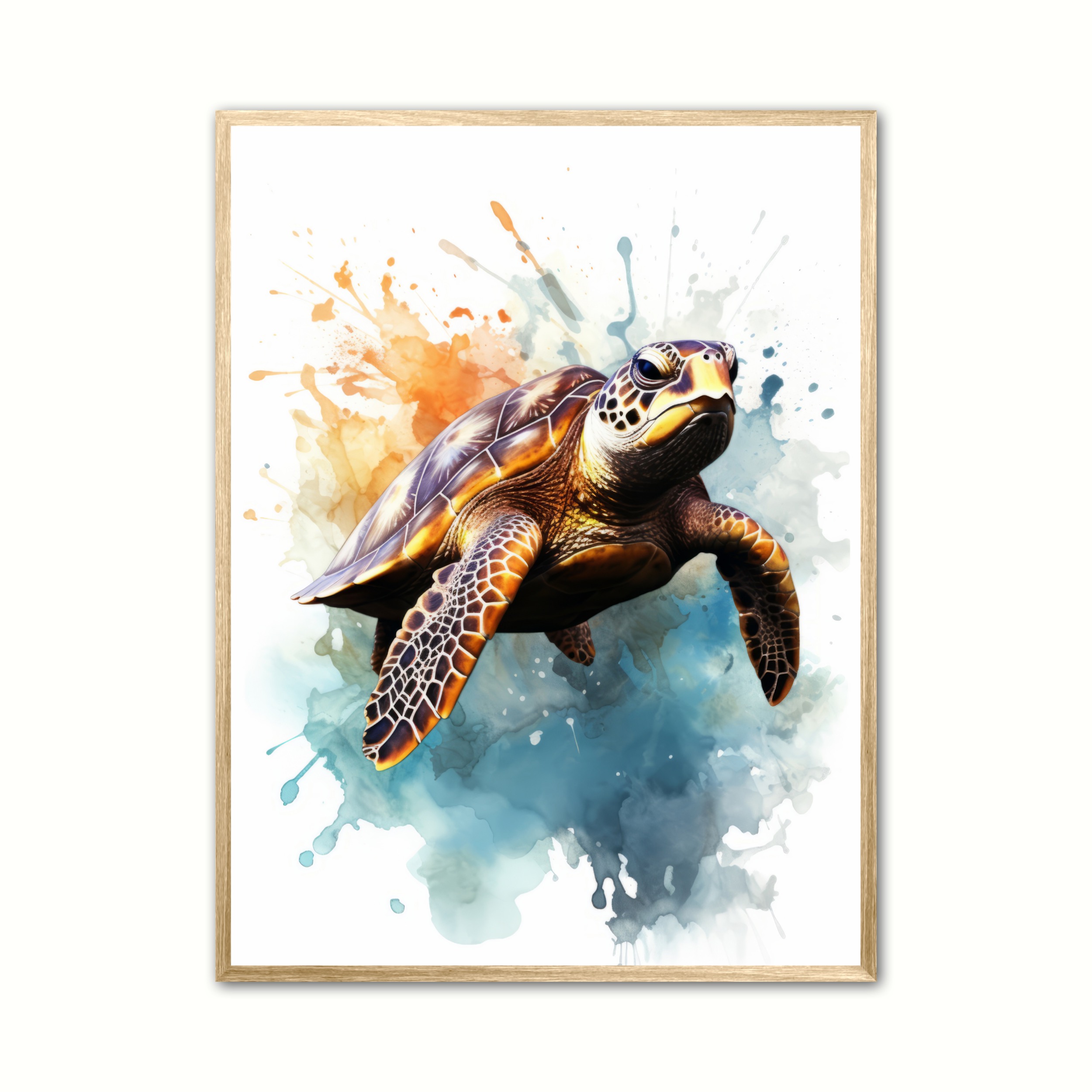 Plakat med Skildpadde Plakat 8 - Vandfarve Effekt 21 x 29,7 cm (A4)