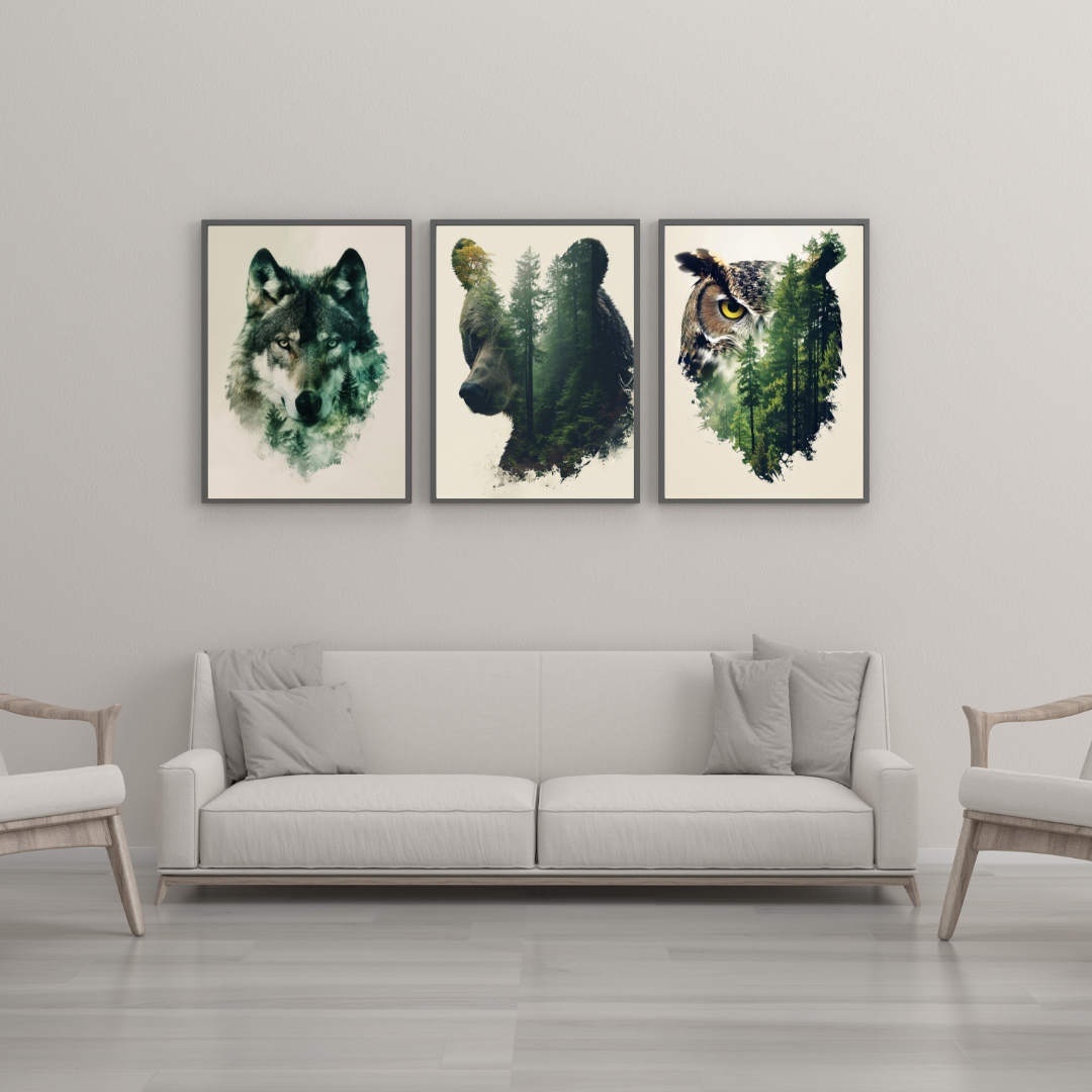 Billede af Plakat med Skovens Dyrehoveder - Plakatst 21 x 29,7 cm (A4)